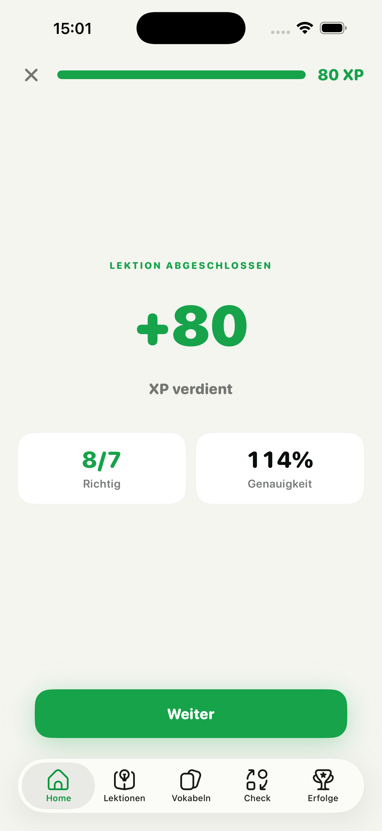 Lektion abgeschlossen mit XP-Belohnung
