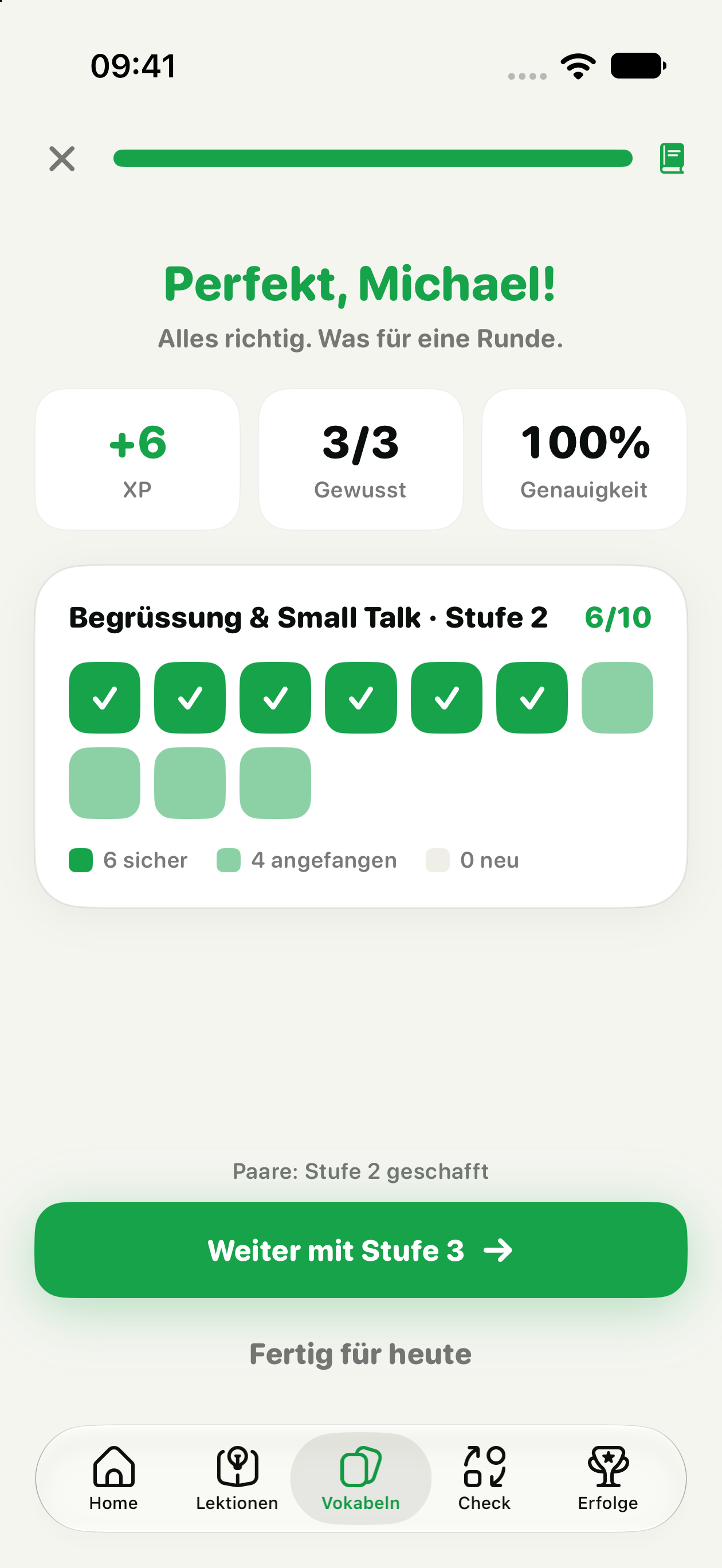 Abschluss einer Runde mit Wort-Raster